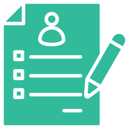 An icon of a document featuring a user profile picture, three checkboxes, and a pencil.