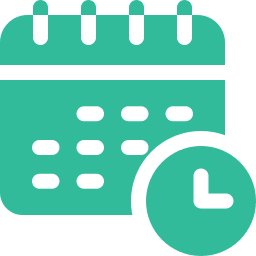 Icon of a calendar with a clock in the lower right corner, symbolizing scheduling or appointments.