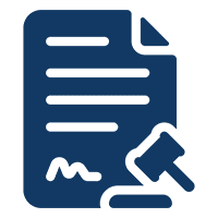 A blue document with a hammer and paper