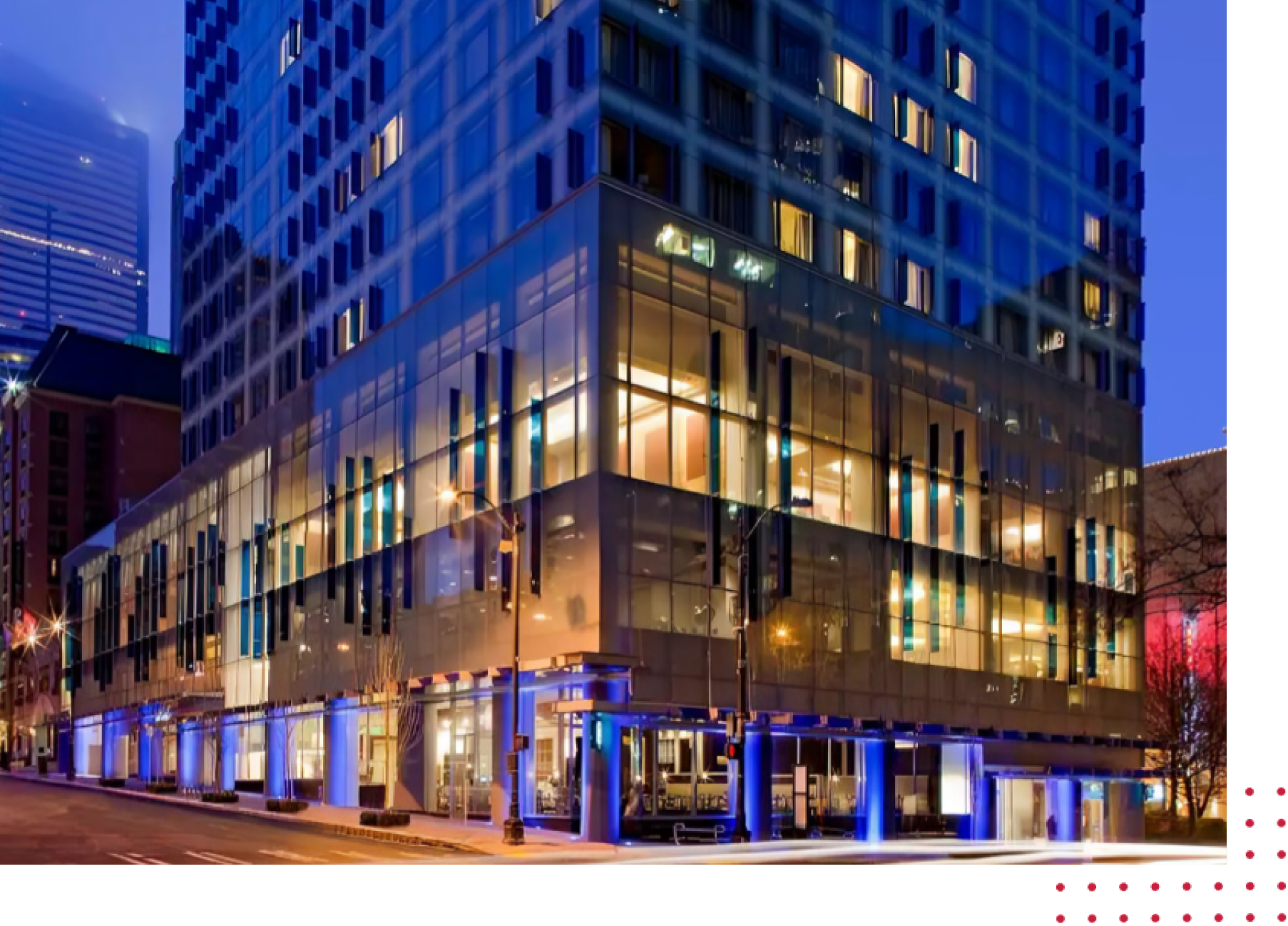 m6 A building with many windows and lights on it